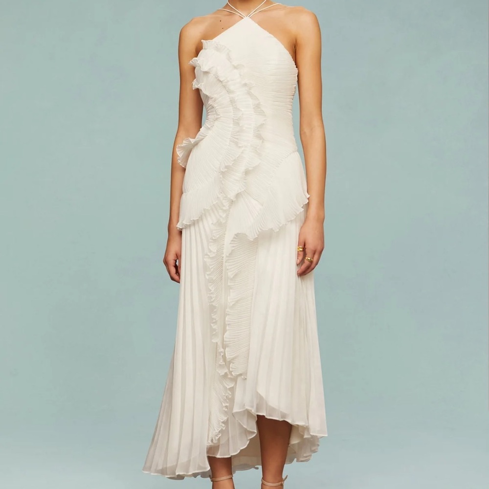 Meshki Cream Asymmetrical Pleated/Ruffled dress